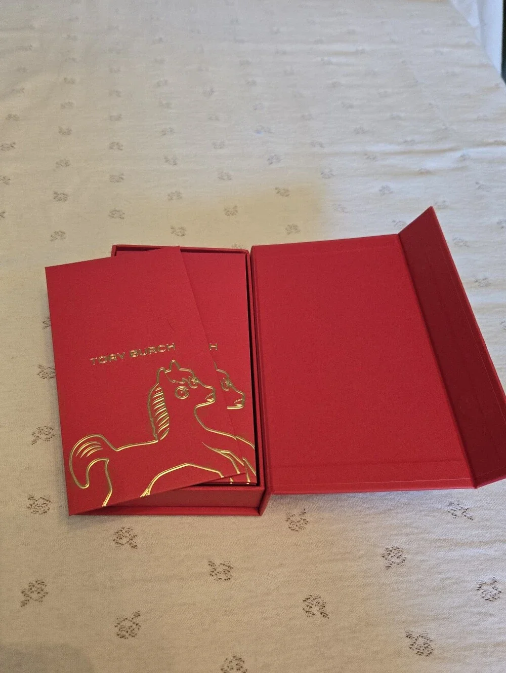 Tory Burch Red and Gold Year of the Horse Ornament and Envelope Set